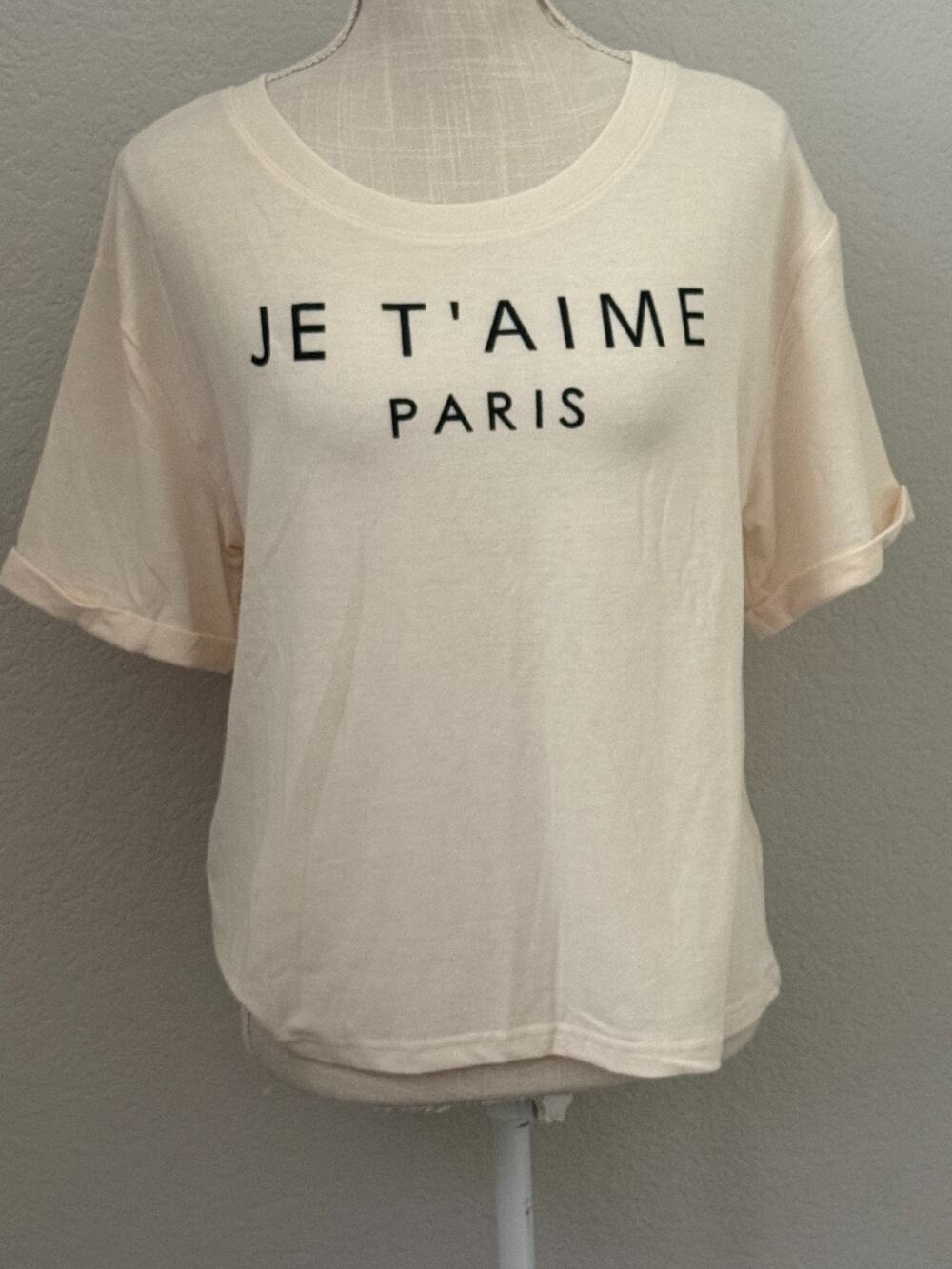 Mia Joy by Joyfolie Yellow Graphic Tee NWT "Je T'aime Paris" Graphic Casual M